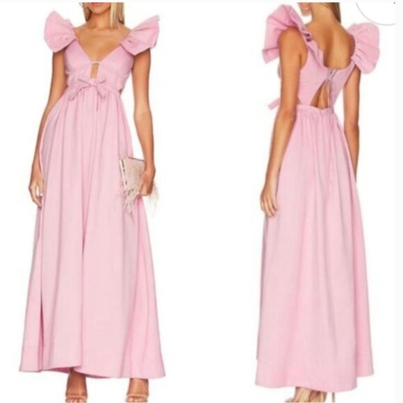 For Love and lemons Miriam Flutter Maxi Pink Long Dress Gown - Picture 1 of 7